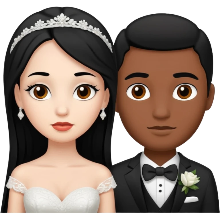 White skin Bride with black hair black eyes and brown skin groom with black hair black eyes emoji