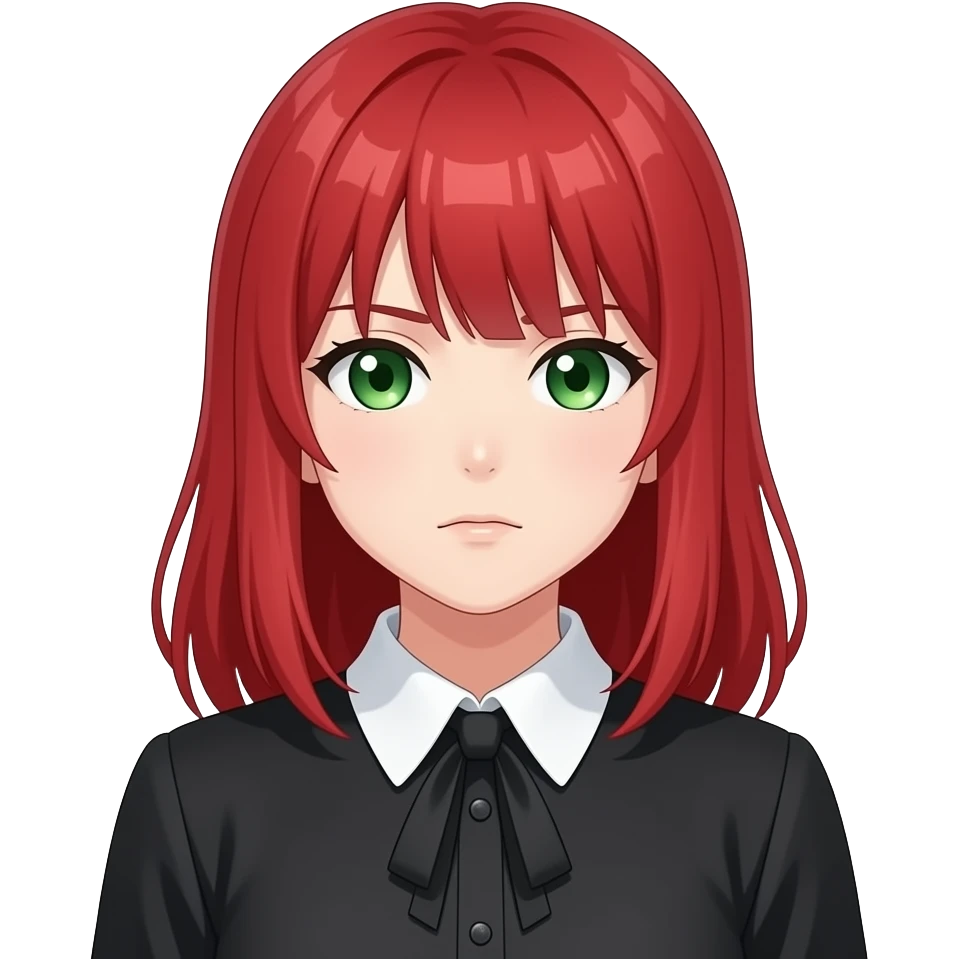 anime girl cold red hair green eyes black blouse with white collar emoji