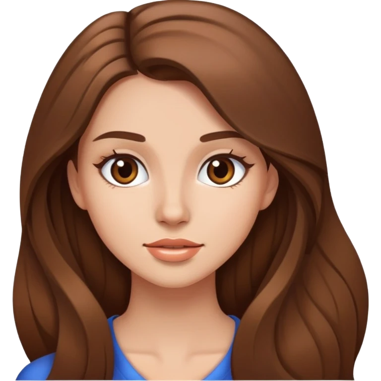Young woman with long brown hair, pretty face, social media personality emoji