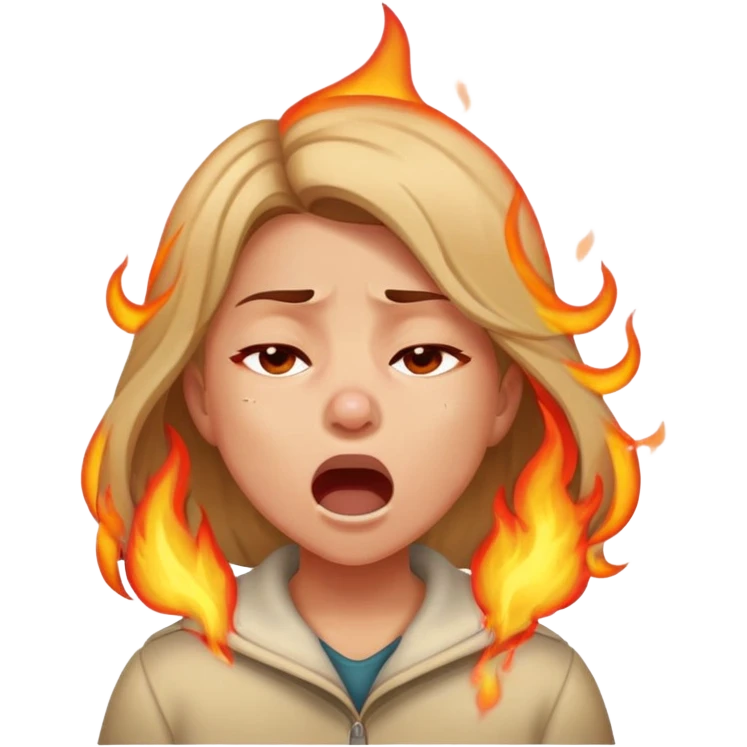 A girl sneezing but fire coming out of her nose emoji