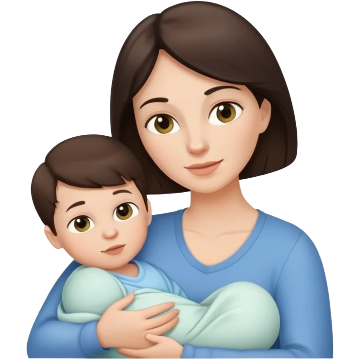 White brunette mom with newborn boy emoji