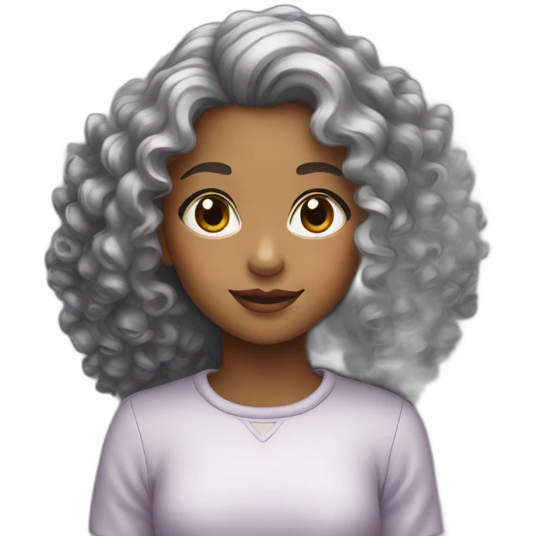 girl round face curly hair with grey hair tint emoji