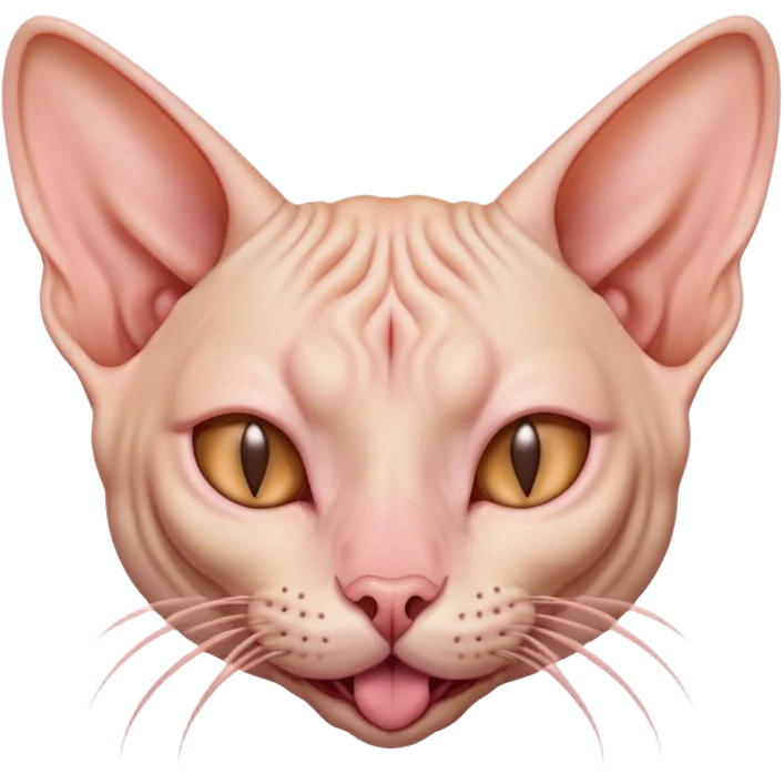 Cinematic Cute Yawning Sphynx Cat Portrait Emoji, Head tilted slightly with a dramatic, wide-open yawn, delicate, hairless skin in soft peach and pink tones, long, elegant limbs stretching lazily, piercing almond-shaped eyes that are barely open, Simplified yet irresistibly adorable features, highly detailed, glowing with a soft, cozy glow, high shine, relaxed yet expressive, stylized with a touch of whimsy, bright and endearing, soft glowing outline, capturing the essence of a sleepy yet affectionate kitty, so drowsy it feels like it could stretch right out of the screen and curl up for a nap! emoji