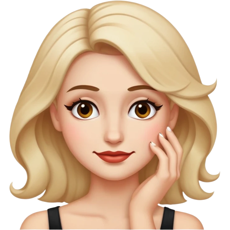 smirking face looking down with makeup and one hand in hair emoji