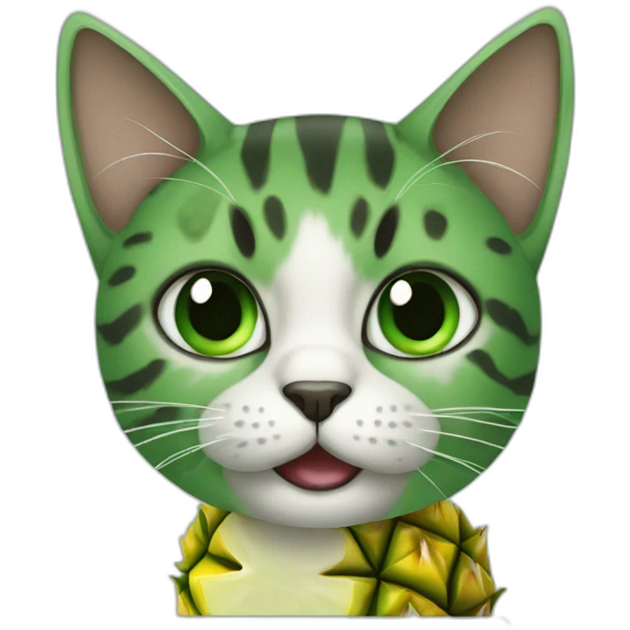 cat with green eyes eating a pineapple emoji