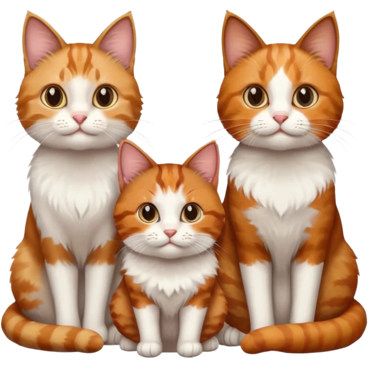 3 cats different colours including brown tabby and white, calico, and ginger and white emoji