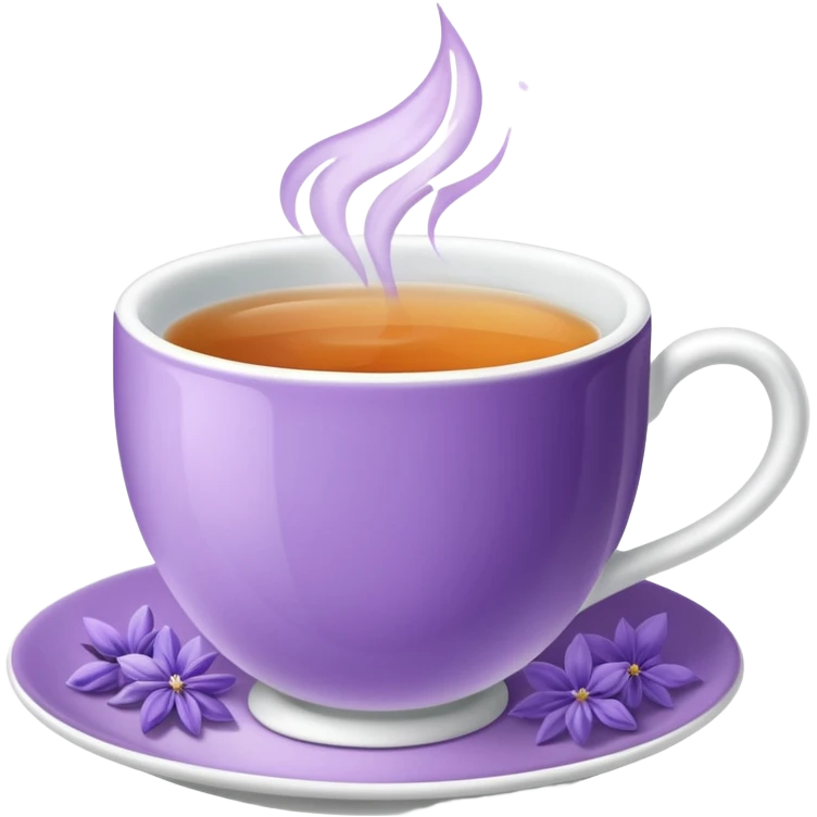 Lavender tea cup with hot tea inside, and petals inside  emoji