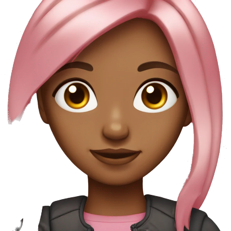 girl with red hair and pink highlights, with big black eyes and brown light skin emoji