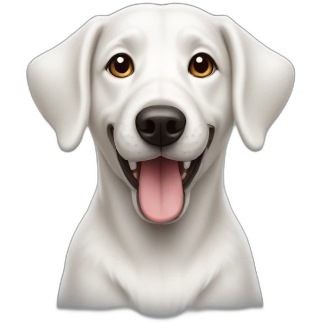 white dog with left ear upright and right ear floppy panting emoji