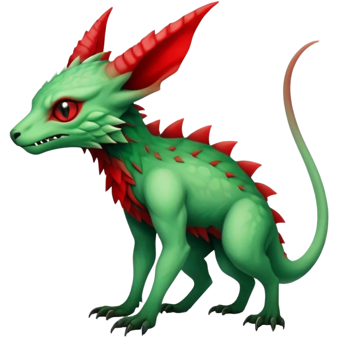 Cool Edgy Green Red ethereal badass Fionbri-Vernid-Trico-animal-creature full body emoji