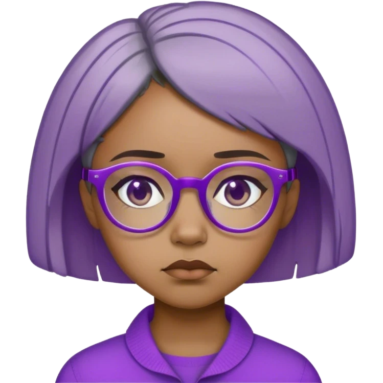 Light skinned Black girl with purple glasses short natural gray haircut sad emoji
