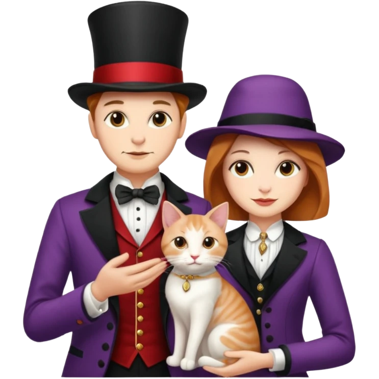magician couple and their pet cat emoji
