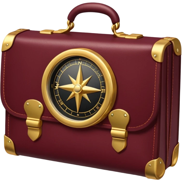 burgundy travel item with  a gold compass in the lower right corner of the emoji in front of travel item emoji
