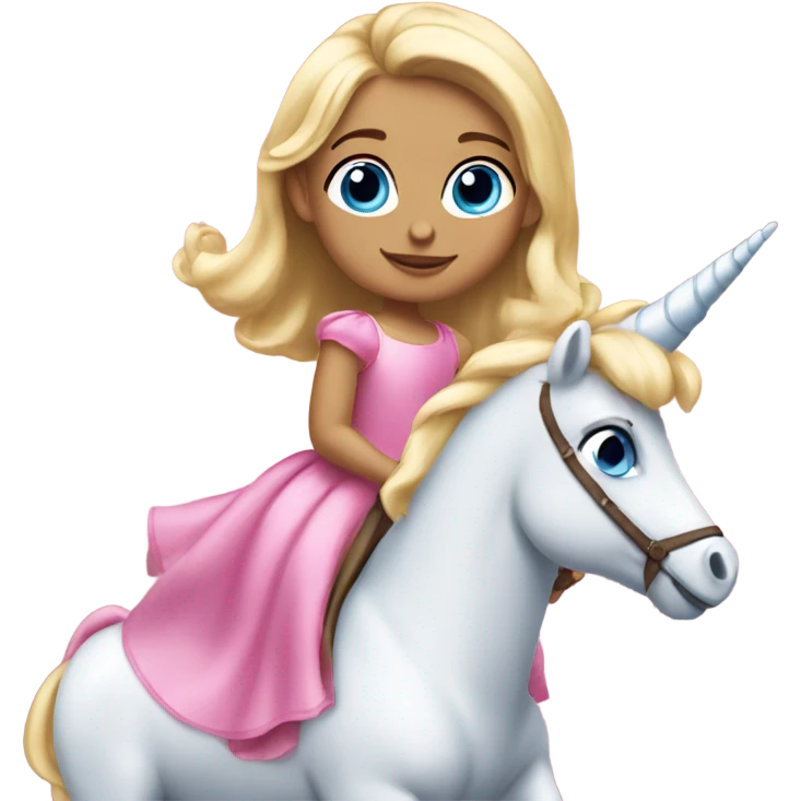 5 year old blonde girl blue eyes in a princess dress riding a big pink unicorn  emoji