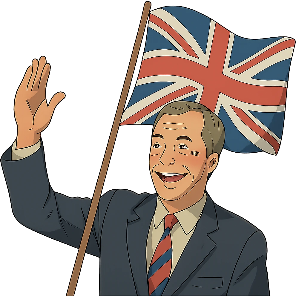 Nigel Farage waving a flag emoji