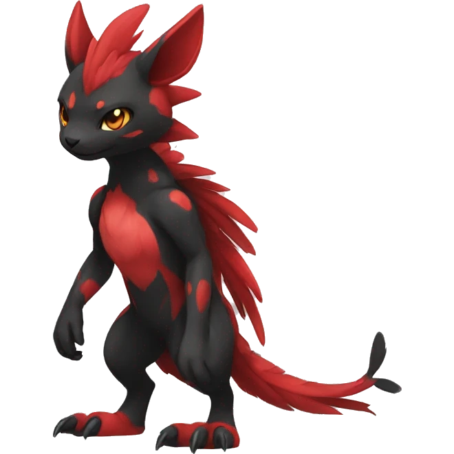 Cute cool black red animal hybrid Fakemon full body emoji
