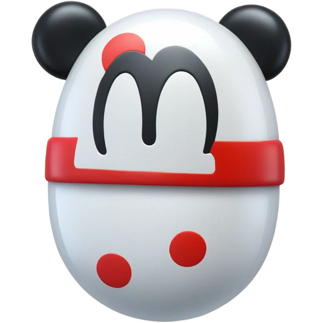 Very shiny full body pill capsule head with puffy body and welcoming waving Mickey Mouse arms braun Japanese inspired Anpanman with big boots and antennae red and white colors only emoji