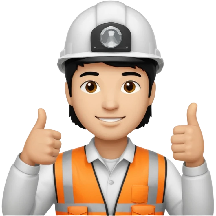 Una persona con pelo negro varon con casco blanco inginiero cilvil pulgar arriba emoji
