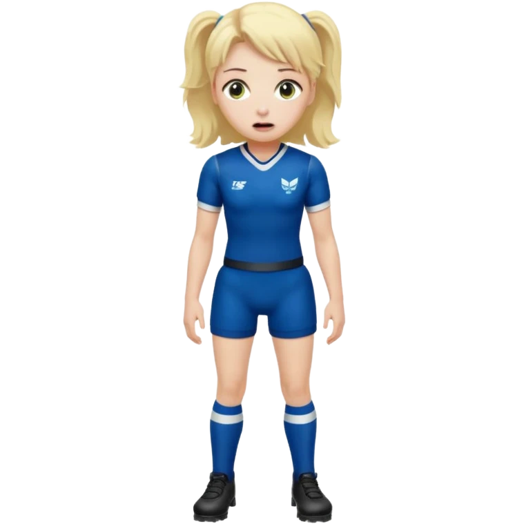 chica rubia con cara de miedo vestida con equipación de rugby con unas botas de presoterapia emoji