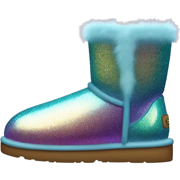 Realistic iridescent Sparkle glitter and fur Ugg boots. emoji