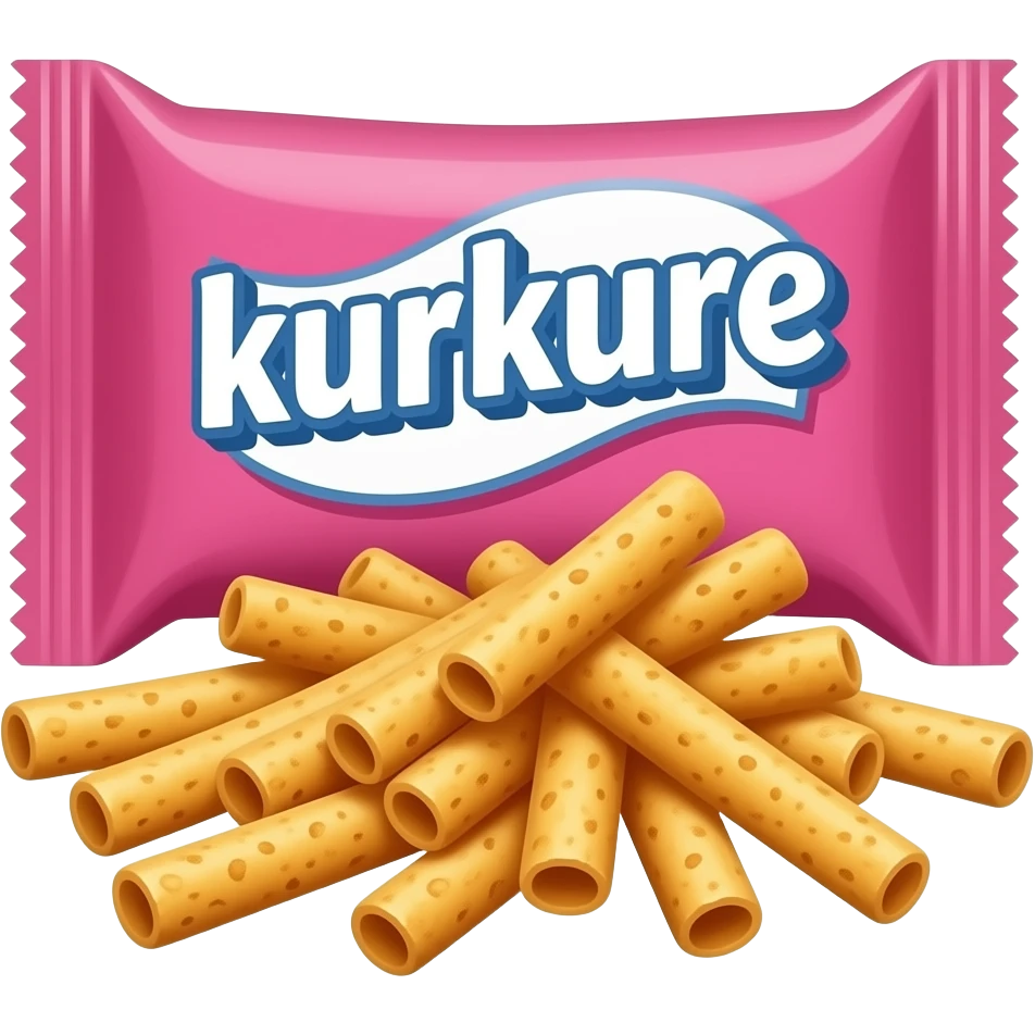A pink packet with kurkure written and have crunchy sticks infront of packet emoji