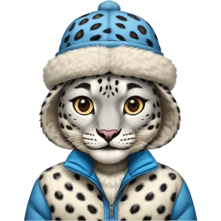 снежный барс - символ Кыргызстана.  я хочу получить картину как снежный барс выглядит как человек и он одет на головной убор калпак ка на картинке а также на чепкен (куртка) и смотрел прямо. с прозрачным фоном emoji