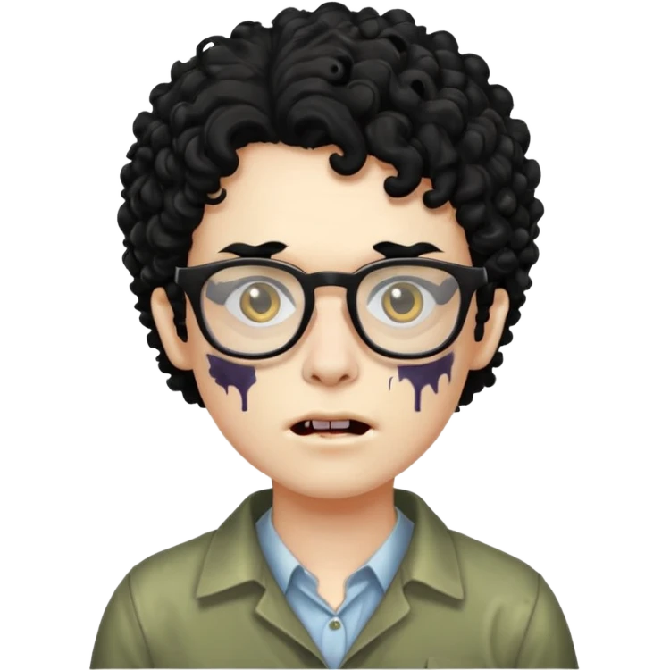 glasses zombie with black curly hair emoji