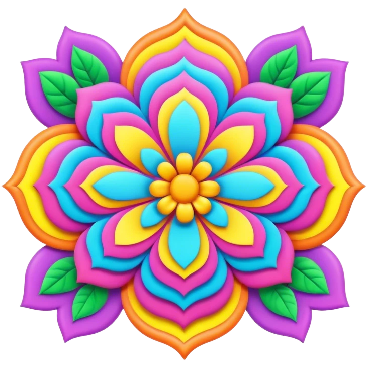 3D, psychedelic colored banner with hippie style flower border emoji