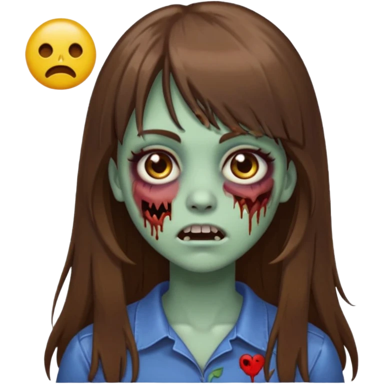 zombie girl, with long brown hair and bangs, ex with emojis:🧟‍♀️🙍‍♀️ emoji