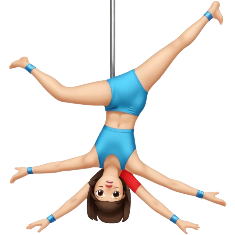 brunette with short hair (bob) and light skin pole dancing (hanging upside down) emoji