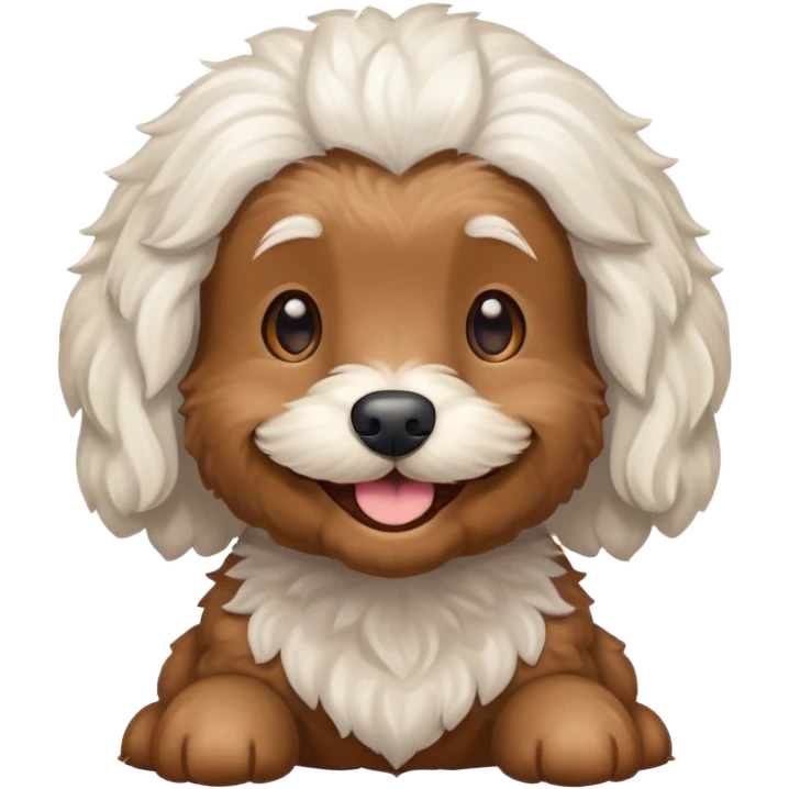 Brown cockapoo dog with some white hair on the head smiling emoji