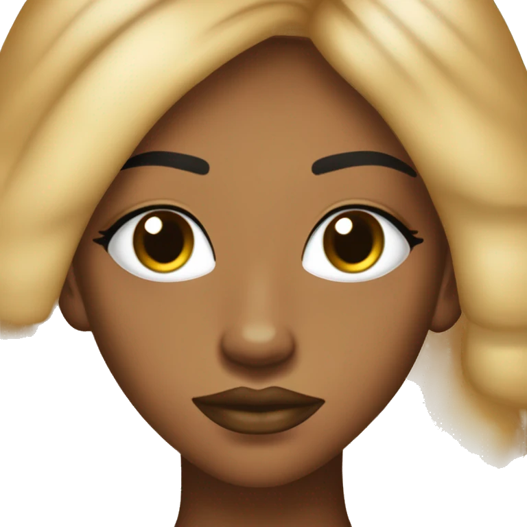 y2k baddie emote with no background. caramel complexion black girl with light brown eyes, face moles, lined, glossy lip, 2000s type of make up for black women, eyelashes, hair pulled up like B.A.P.S. and the same B.A.P.S. gold earrings emoji
