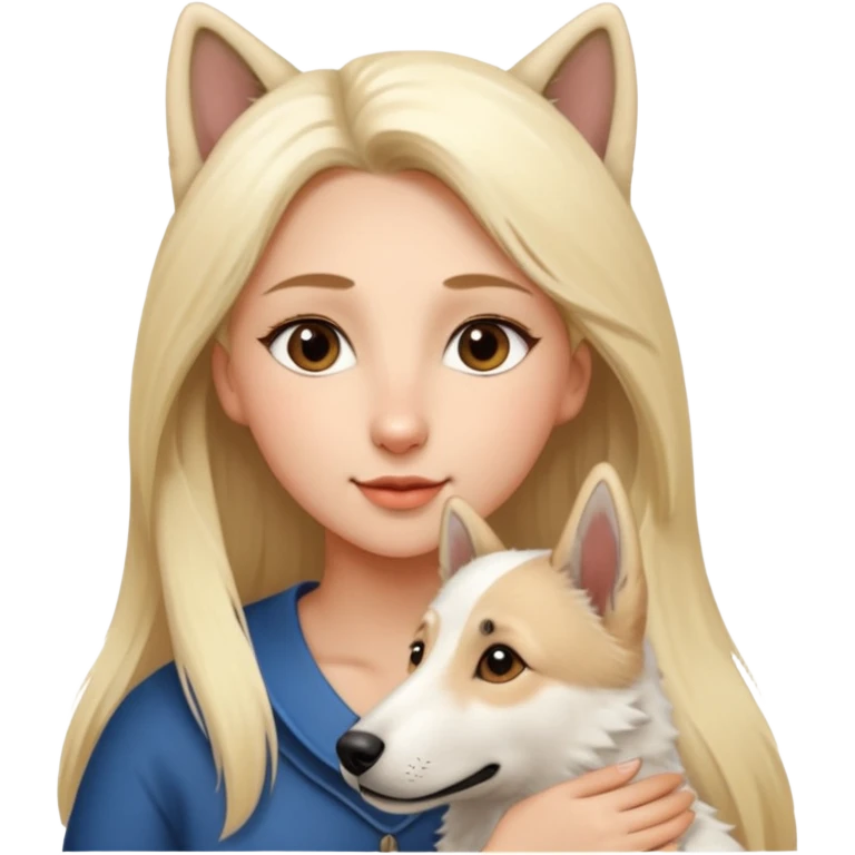 Skandinavische Lady with Long Hair ist in Love with her short fur White Shepard and Brown eyes emoji