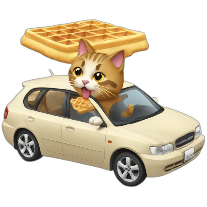 Cat eating waffle in car emoji