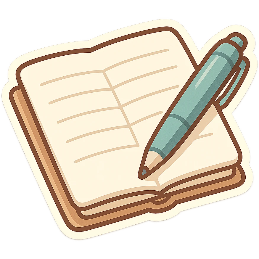 一个小本子，本子上面有一只笔 emoji