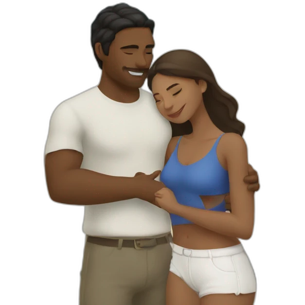 young metis Man and white woman hug love at the beach emoji