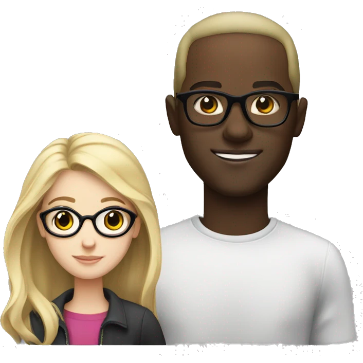 white blonde girl with brown eyes next to a black man with glasses  emoji