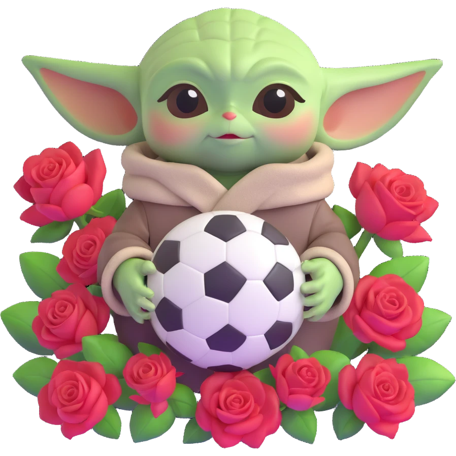 baby yoda holding soccer ball with roses emoji