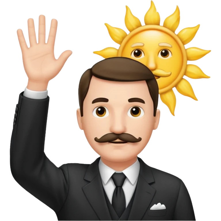 Adolf h , wearing suit and mustache small. Raising his hand to sun emoji