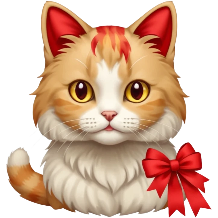 Dilute calico cat with ribbon emoji