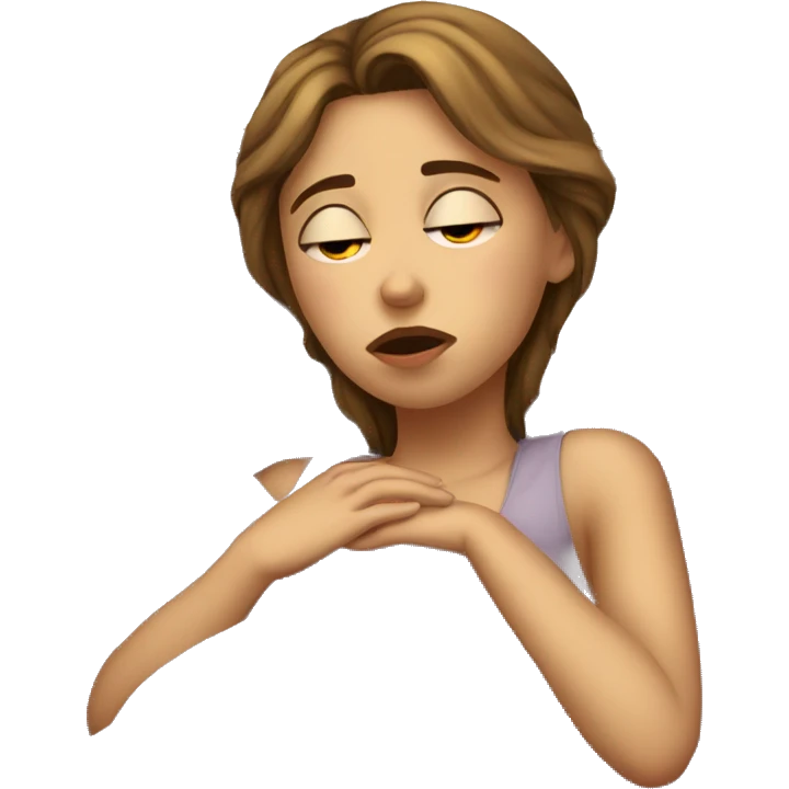 a very sad and tired girl is lying in bed emoji