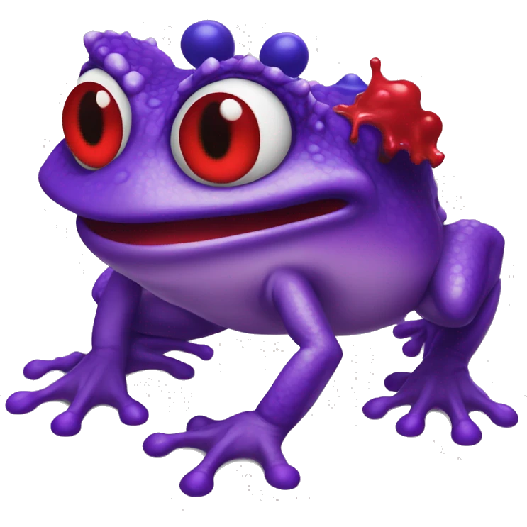 Purple horned frog spraying red paint of its eyes emoji