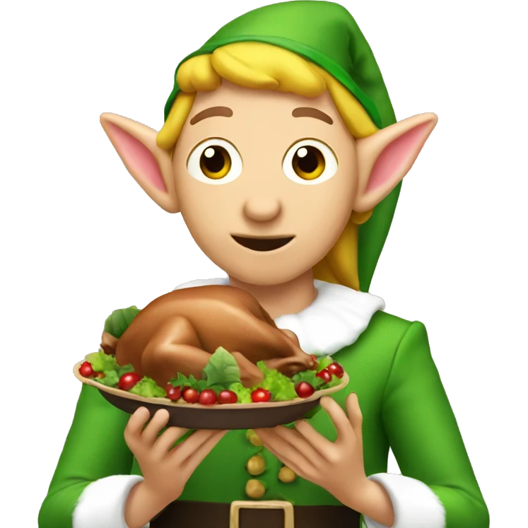 Elf eating a turkey emoji