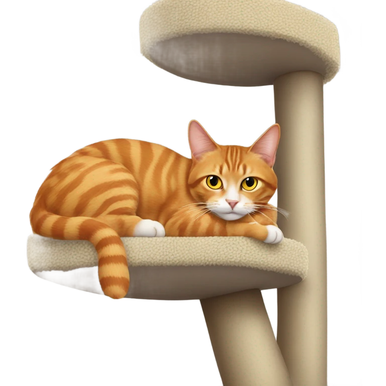 Red tabby with yellow eyes lying on top of her cat tree emoji