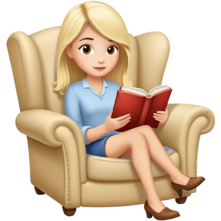 pretty blonde model reading a book in a cozy armchair  emoji