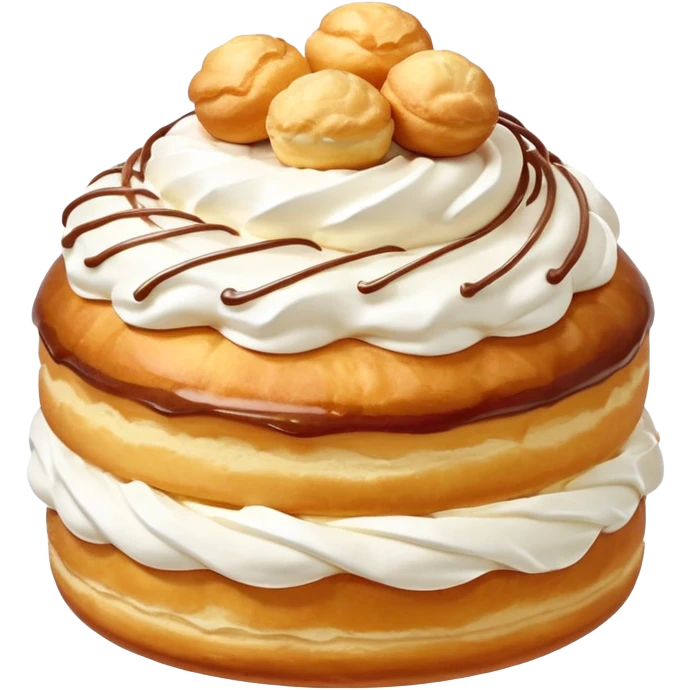 French Saint Honoré dessert, round cake, cream puffs on top, elegant emoji