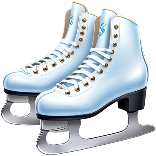 An icon featuring a pair of elegant figure skates standing on the smooth ice of a rink, with sparkling ice beneath them. The background shows a grand ice arena with bright lights and empty stands, highlighting the beauty and grace of figure skating. Transparent background. emoji