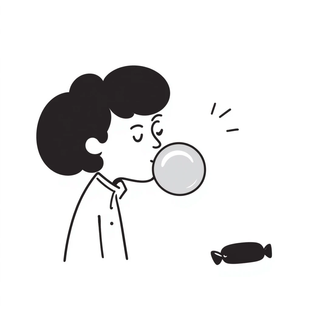 simple hand drawn bubble gum with a bubble being blown emoji