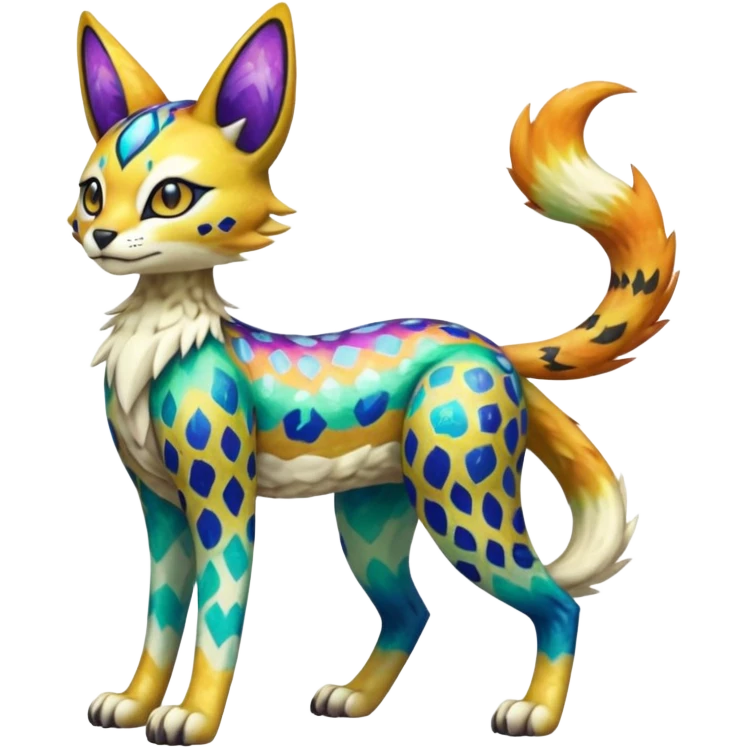 Colorful Meloetta-Vernid-Sergal-Serval-Pokémon-Digimon-Fakémon-fusion-hybrid-creature emoji