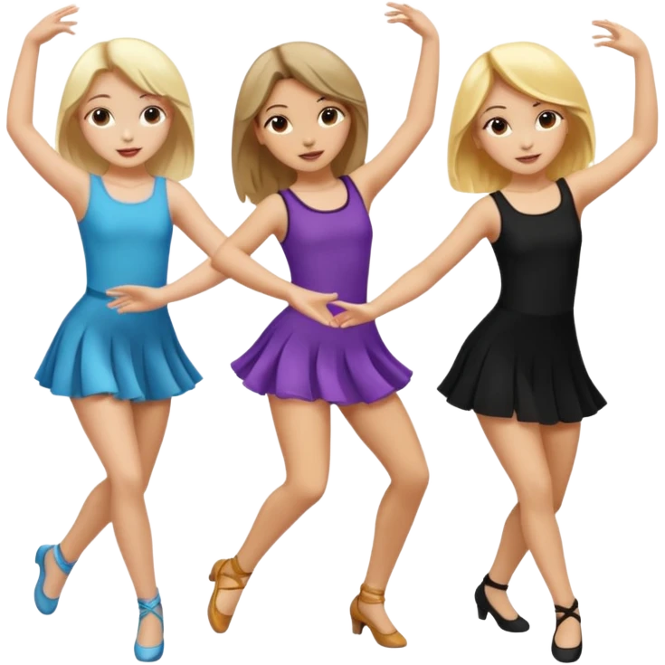 Emoji of 3 Girls dancing one with blonde hair, one tan skin with brown hair and one with black  hair ONLY ONE IS BLONDE emoji